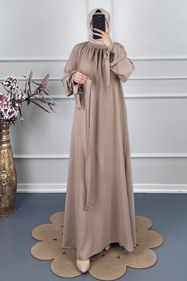 Fiyonk Detaylı Elbise - Taş