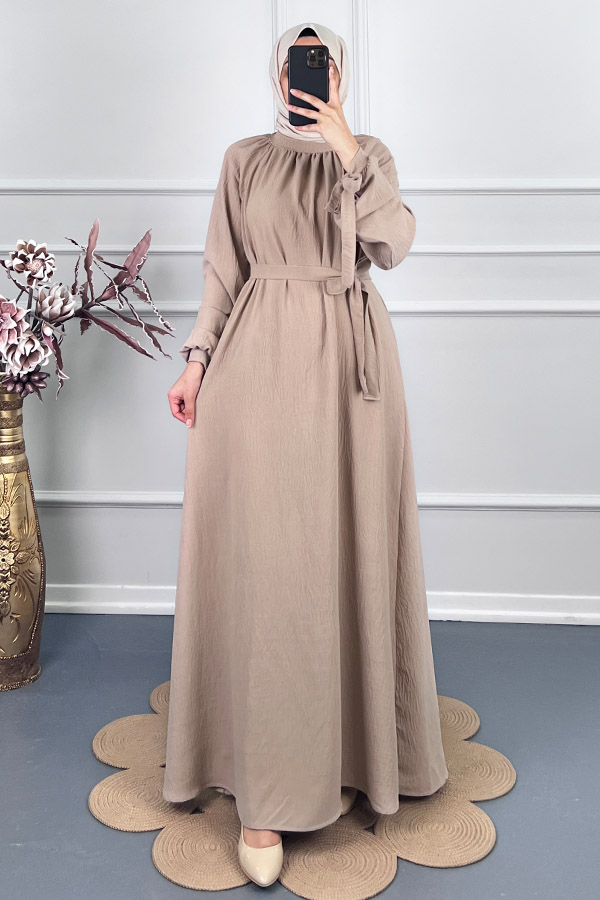 Fiyonk Detaylı Elbise - Taş