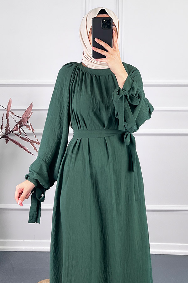 Fiyonk Detaylı Elbise - Yeşil