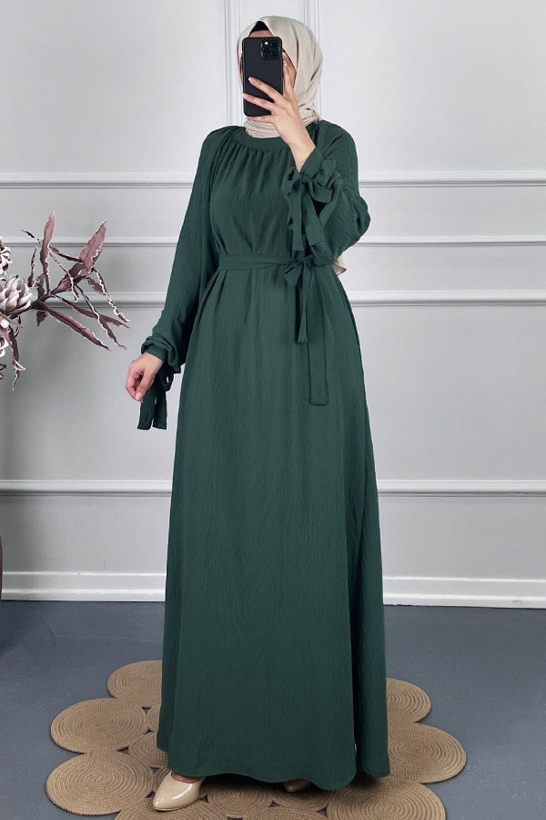 Fiyonk Detaylı Elbise - Yeşil