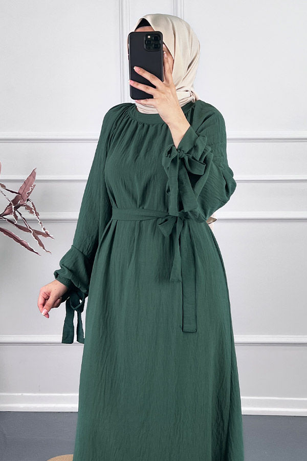 Fiyonk Detaylı Elbise - Yeşil