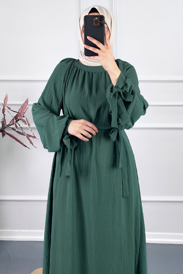 Fiyonk Detaylı Elbise - Yeşil