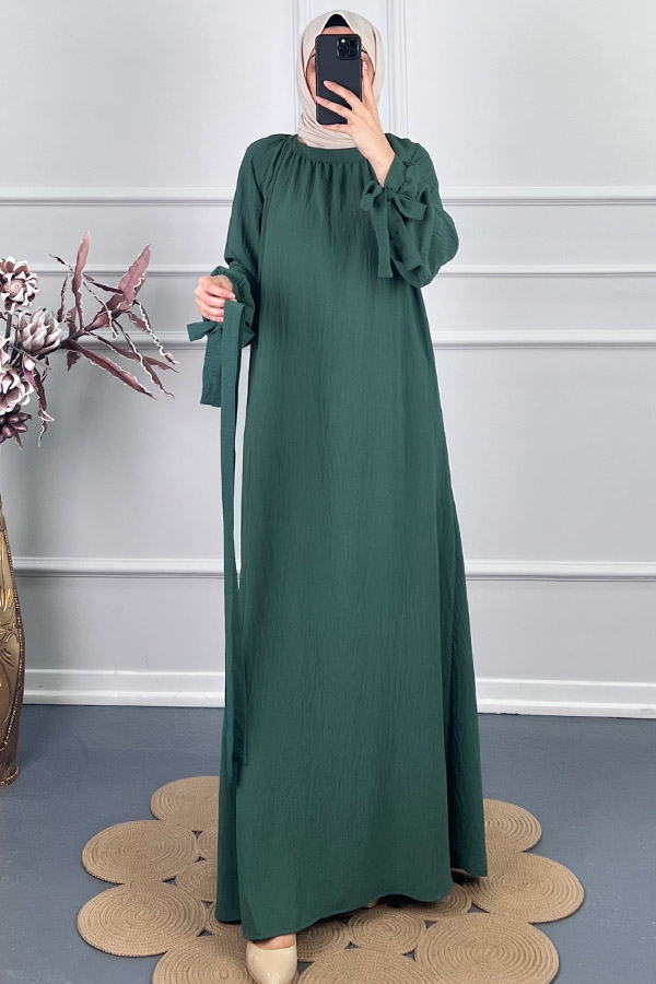 Fiyonk Detaylı Elbise - Yeşil