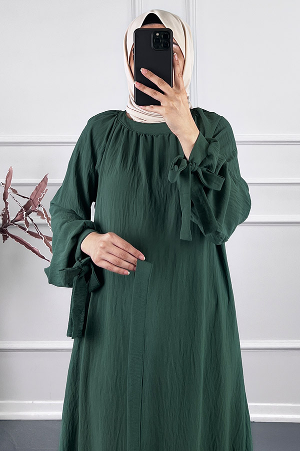 Fiyonk Detaylı Elbise - Yeşil