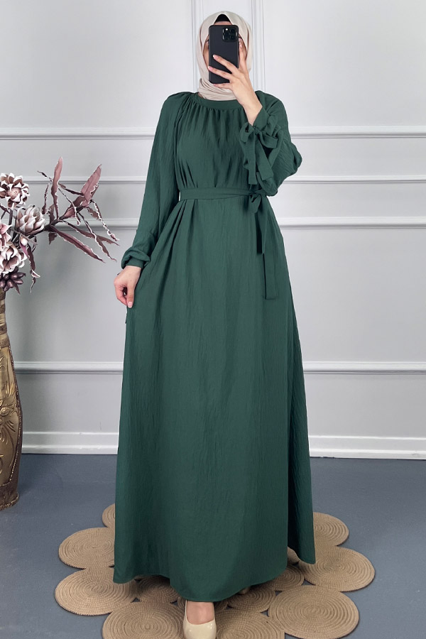 Fiyonk Detaylı Elbise - Yeşil