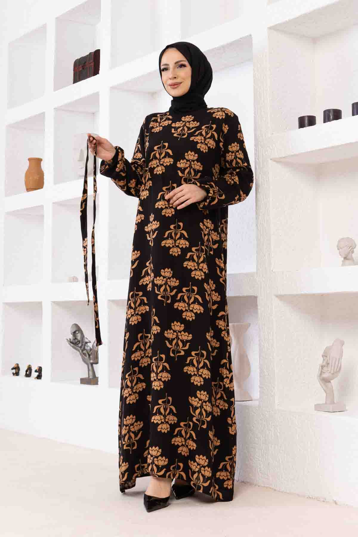 Floral Desenli Elbise - Vizon