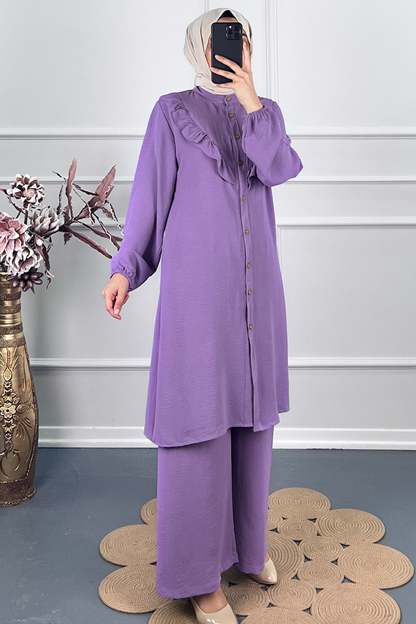 Fırfır Detaylı İkili Takım - Lila