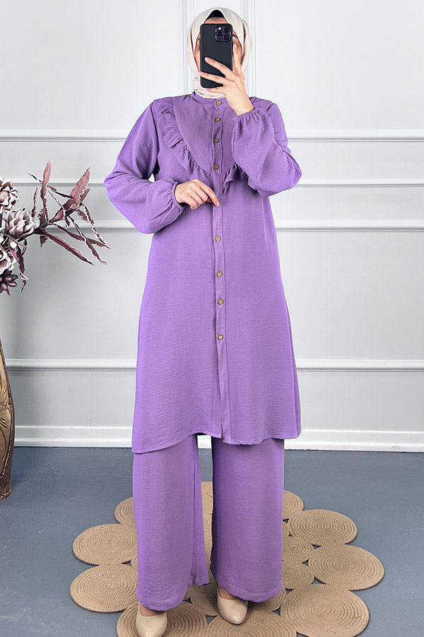 Fırfır Detaylı İkili Takım - Lila