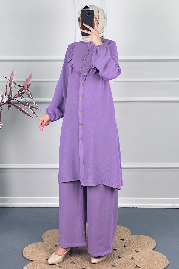 Fırfır Detaylı İkili Takım - Lila