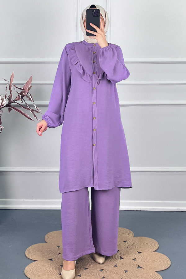 Fırfır Detaylı İkili Takım - Lila