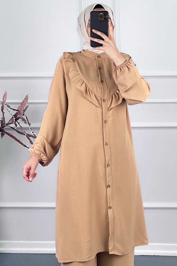 Fırfır Detaylı İkili Takım - Taş