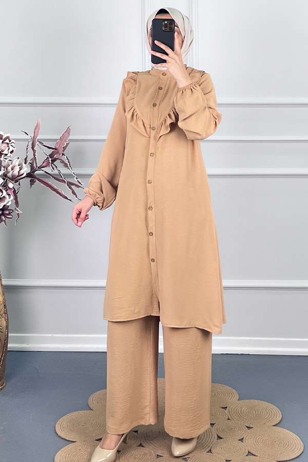 Fırfır Detaylı İkili Takım - Taş