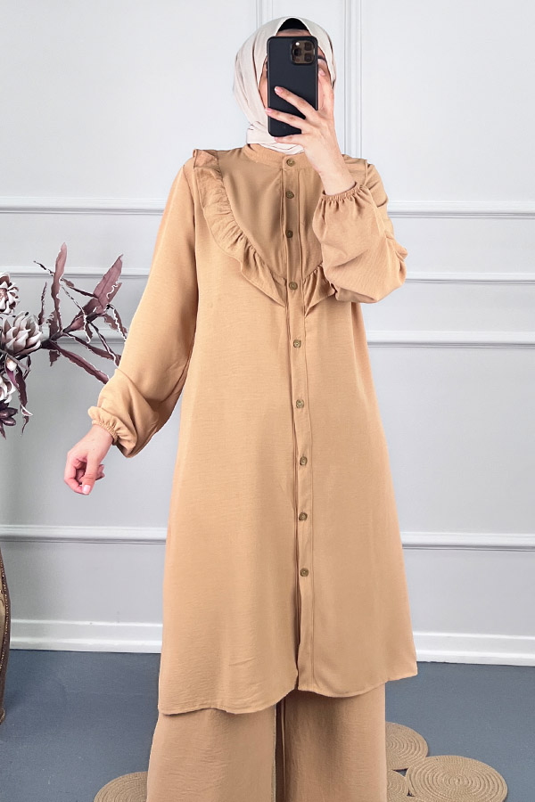 Fırfır Detaylı İkili Takım - Taş