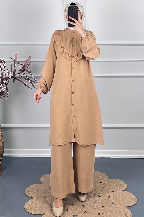 Fırfır Detaylı İkili Takım - Taş