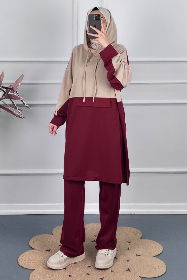 Garnili İkili Takım - Bordo