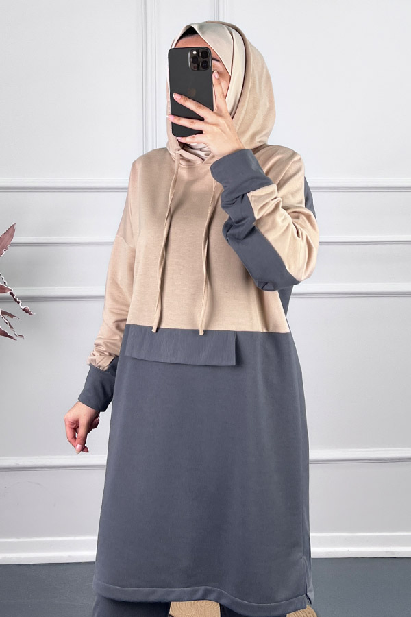 Garnili İkili Takım - Gri