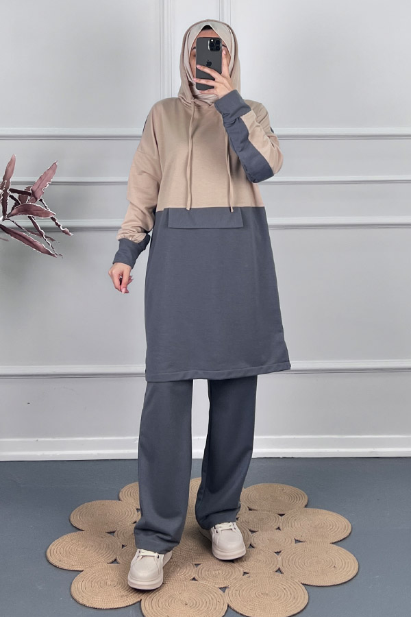 Garnili İkili Takım - Gri