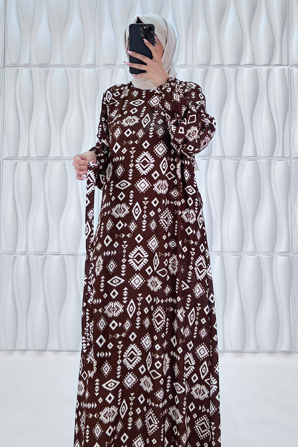 Geometri Desenli Elbise - Kahverengi Geometri Desenli Elbise - Kahverengi