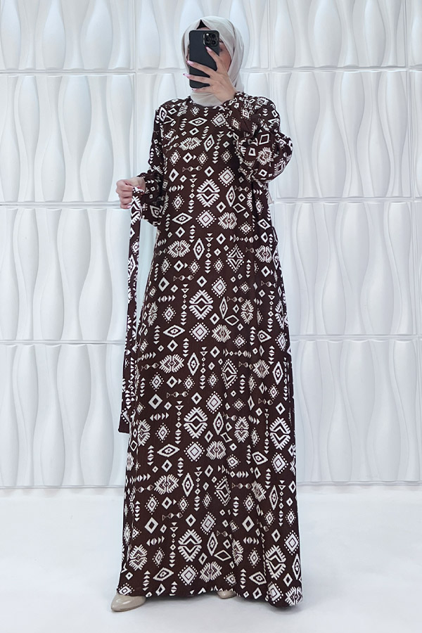 Geometri Desenli Elbise - Kahverengi Geometri Desenli Elbise - Kahverengi