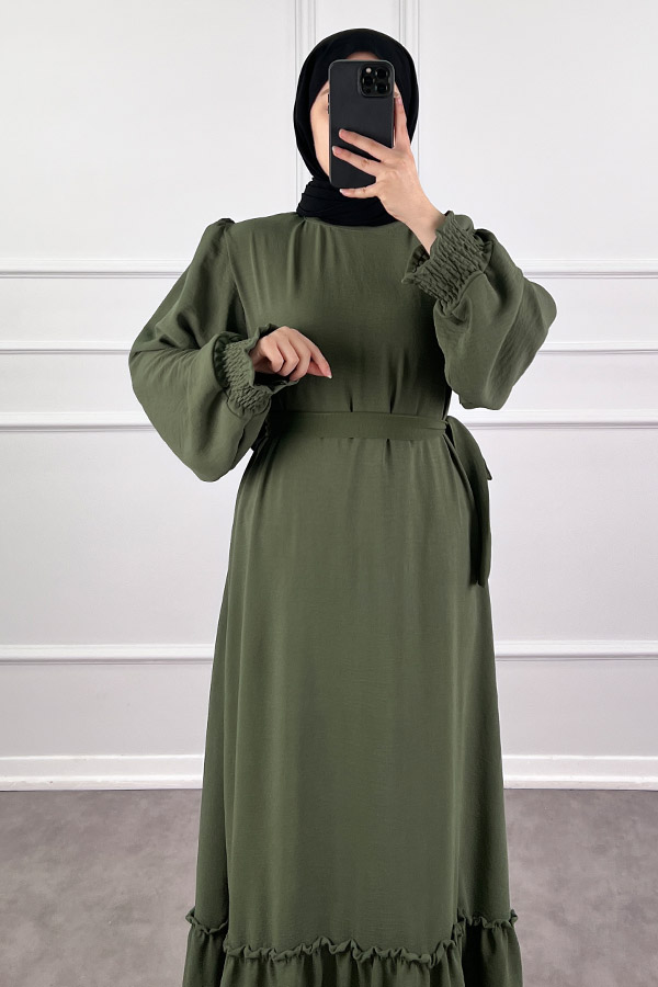 Gipeli Ayrobin Elbise - Haki