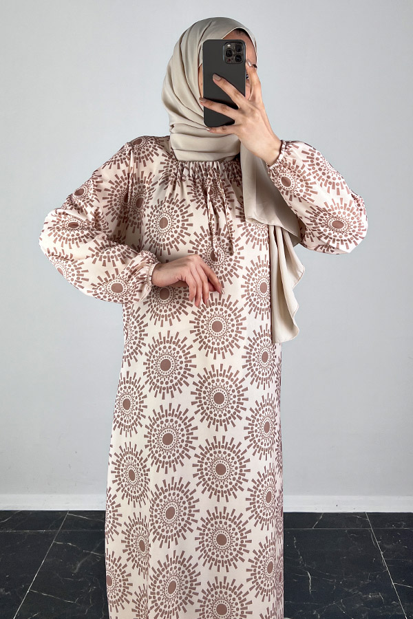 Güneş Desenli Ferace Elbise - Krem Güneş Desenli Ferace Elbise - Krem