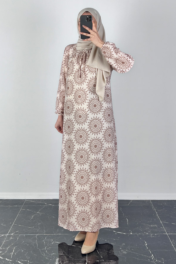 Güneş Desenli Ferace Elbise - Krem Güneş Desenli Ferace Elbise - Krem