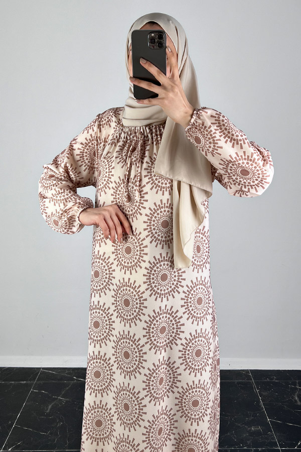 Güneş Desenli Ferace Elbise - Krem Güneş Desenli Ferace Elbise - Krem