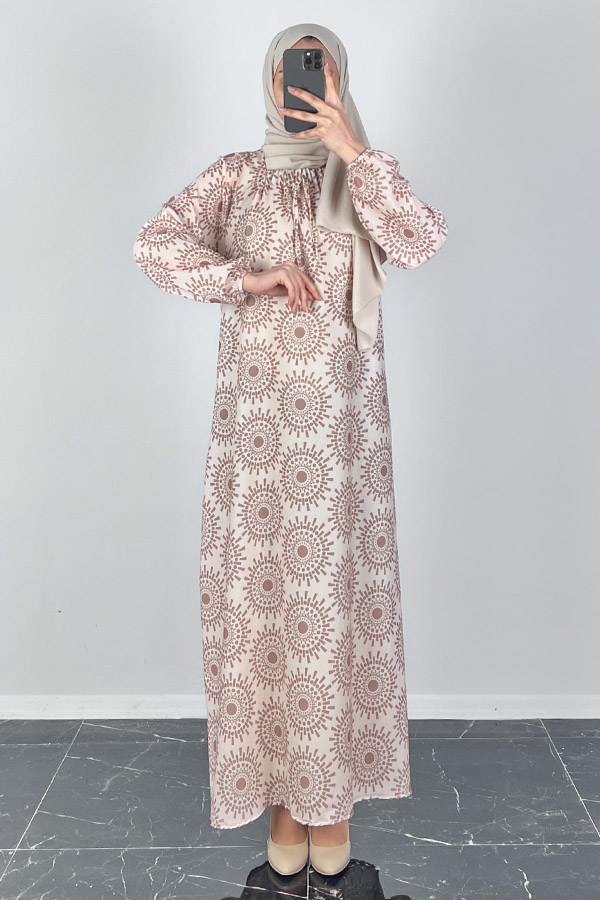 Güneş Desenli Ferace Elbise - Krem Güneş Desenli Ferace Elbise - Krem