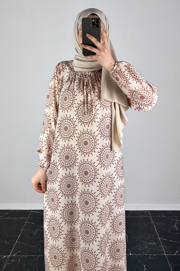 Güneş Desenli Ferace Elbise - Krem Güneş Desenli Ferace Elbise - Krem