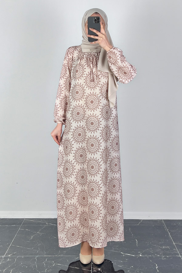 Güneş Desenli Ferace Elbise - Krem Güneş Desenli Ferace Elbise - Krem