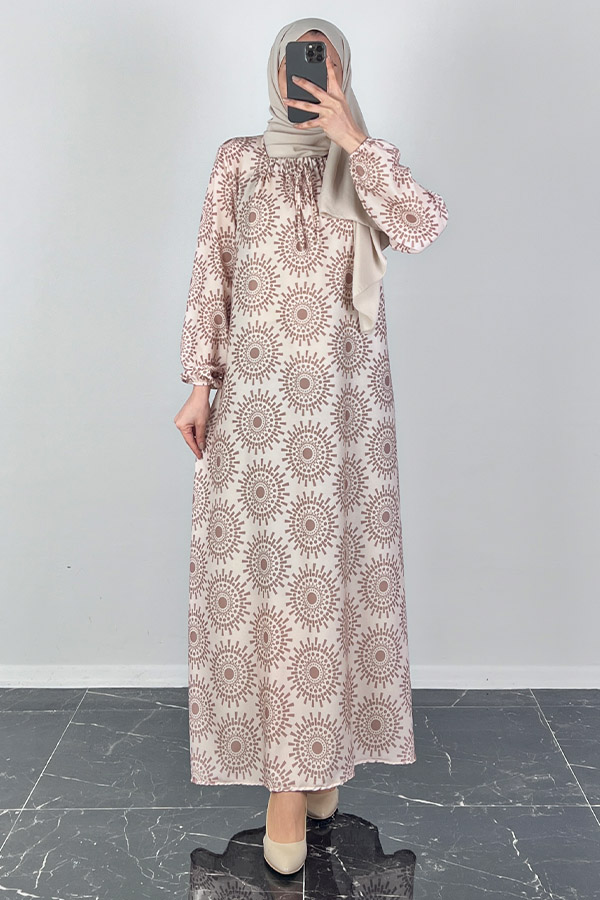 Güneş Desenli Ferace Elbise - Krem Güneş Desenli Ferace Elbise - Krem