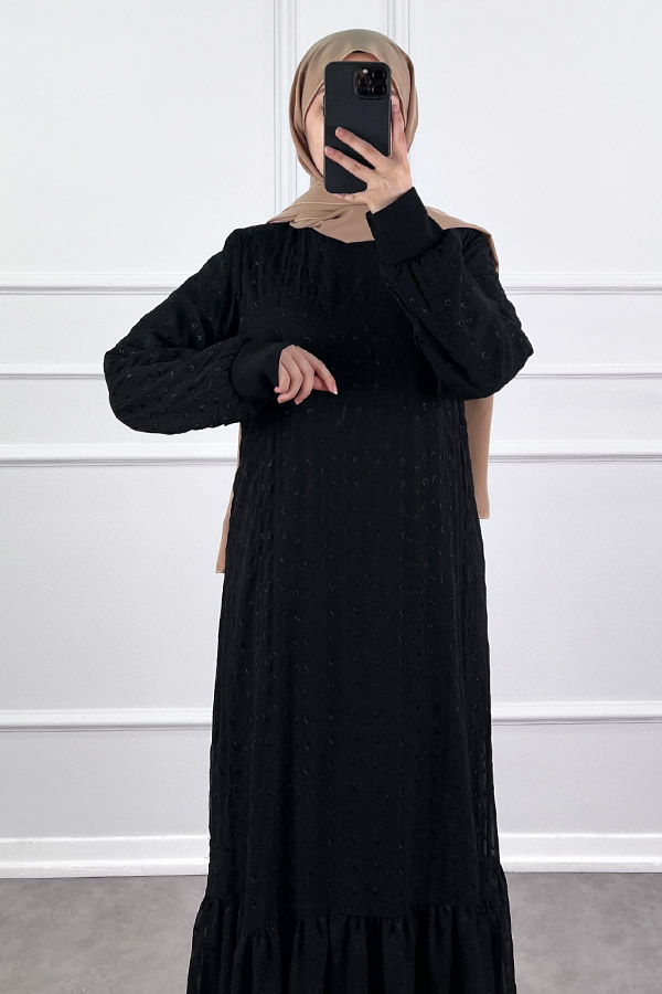 Güpürlü Şifon Elbise - Siyah