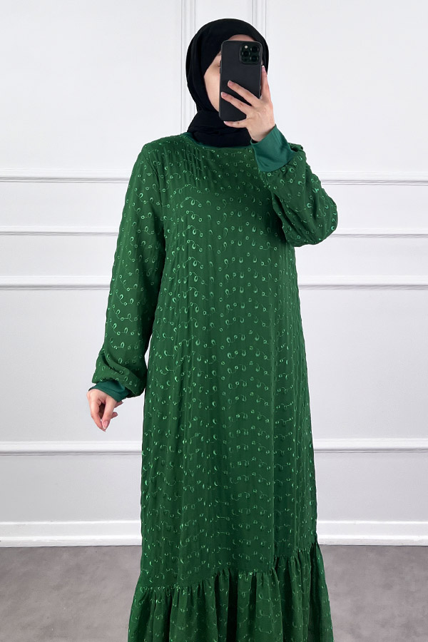 Güpürlü Şifon Elbise - Yeşil
