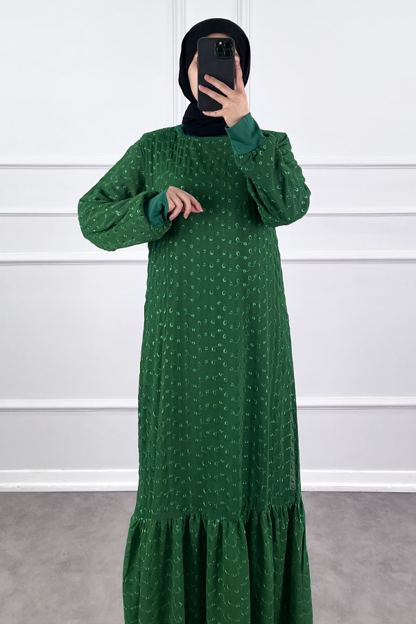 Güpürlü Şifon Elbise - Yeşil