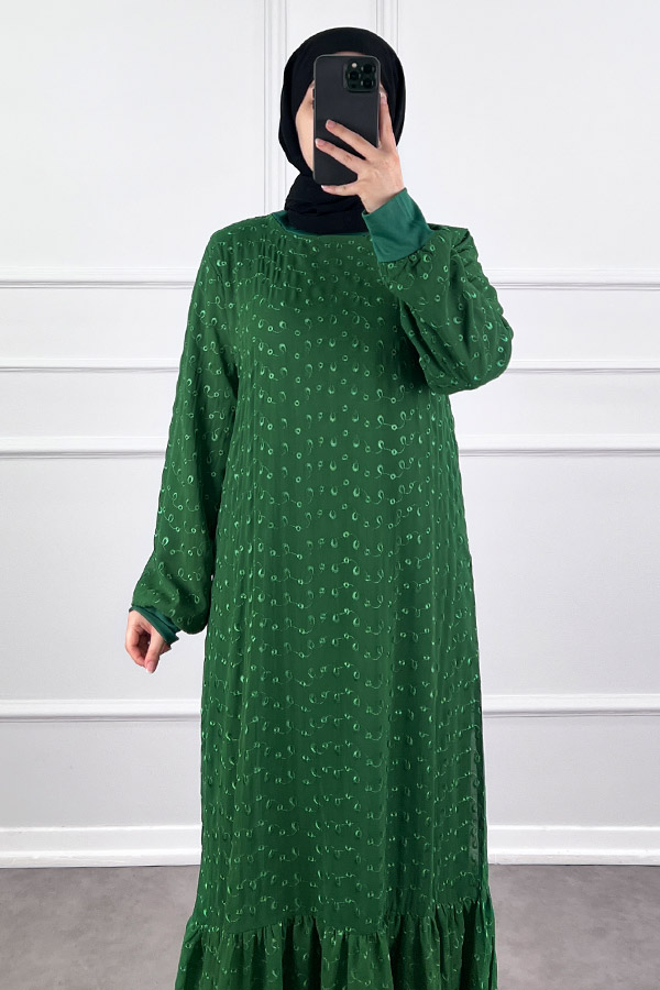 Güpürlü Şifon Elbise - Yeşil
