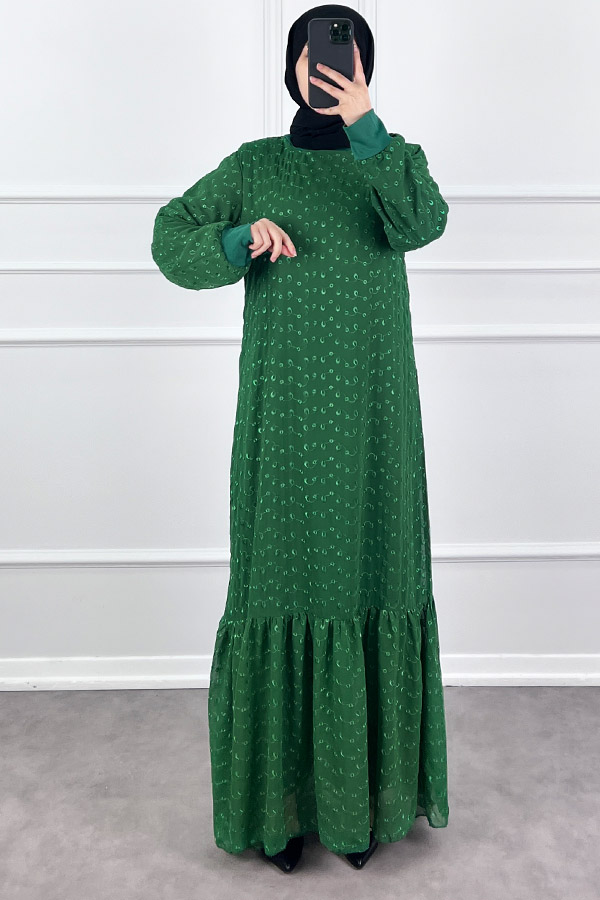 Güpürlü Şifon Elbise - Yeşil