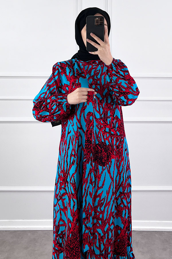 Hat Desenli Elbise - Bordo