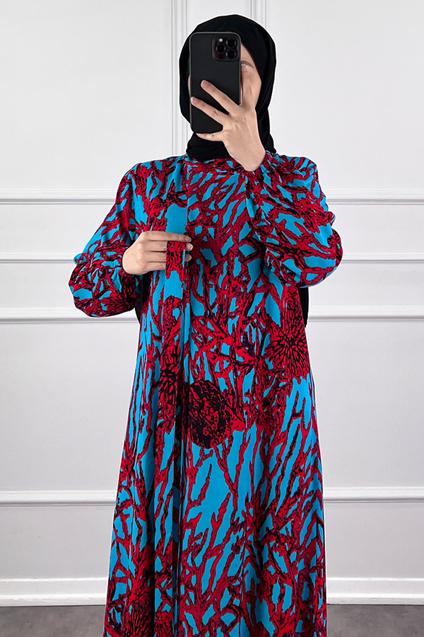 Hat Desenli Elbise - Bordo