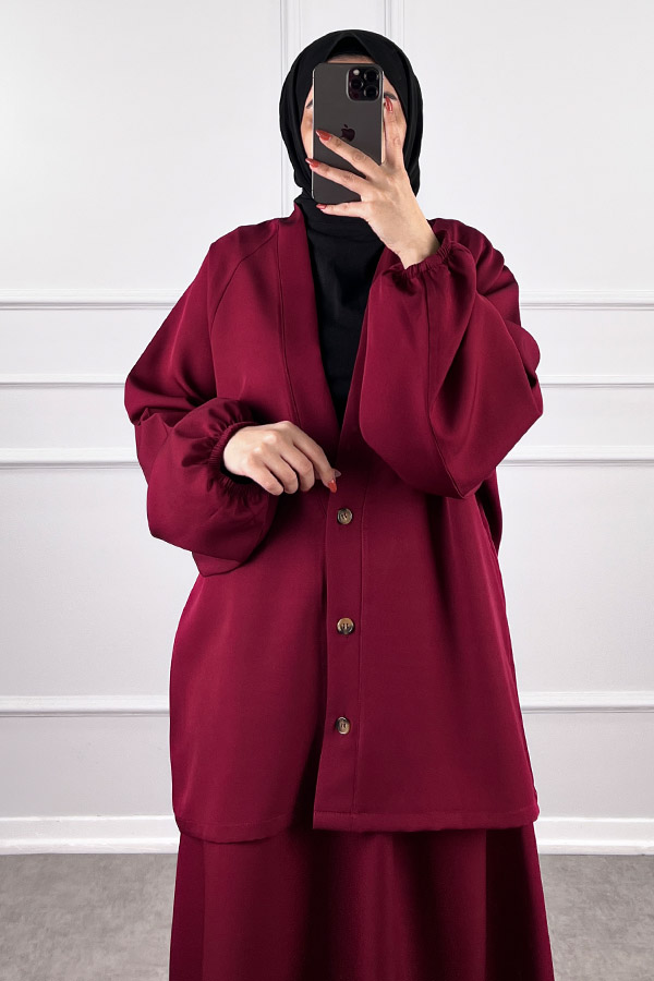 Hırkalı Etekli Takım - Bordo