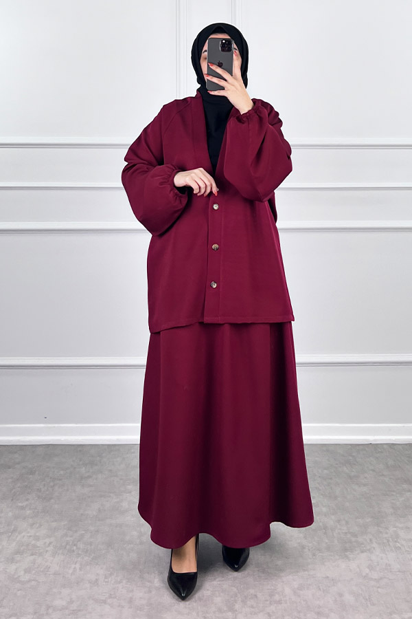 Hırkalı Etekli Takım - Bordo