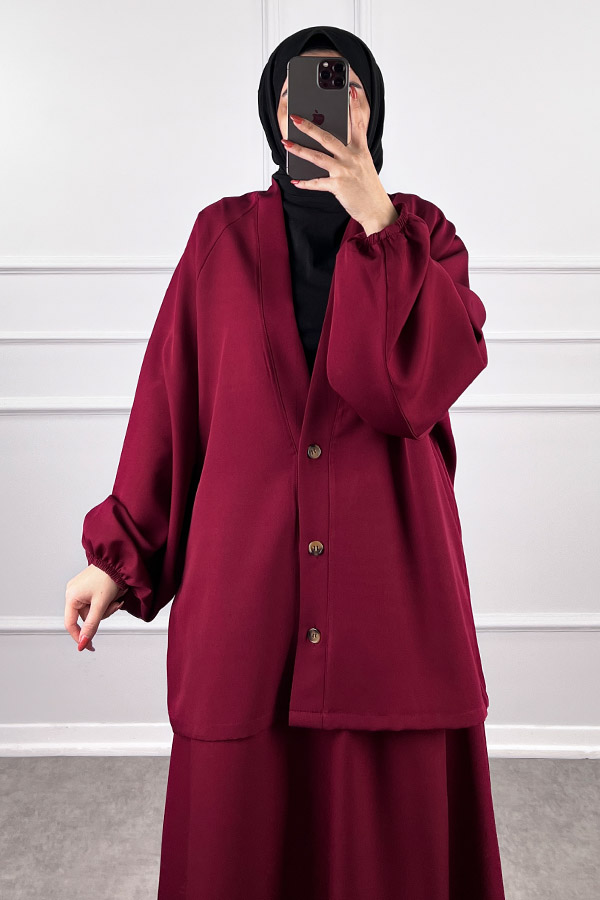 Hırkalı Etekli Takım - Bordo