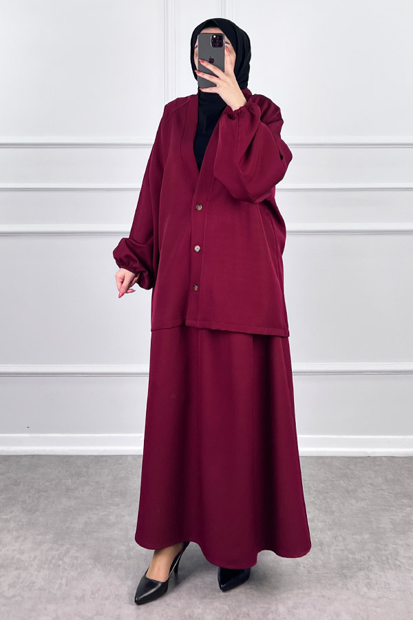 Hırkalı Etekli Takım - Bordo
