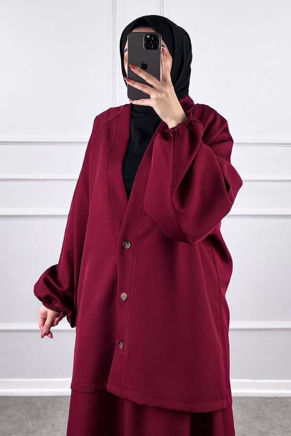 Hırkalı Etekli Takım - Bordo