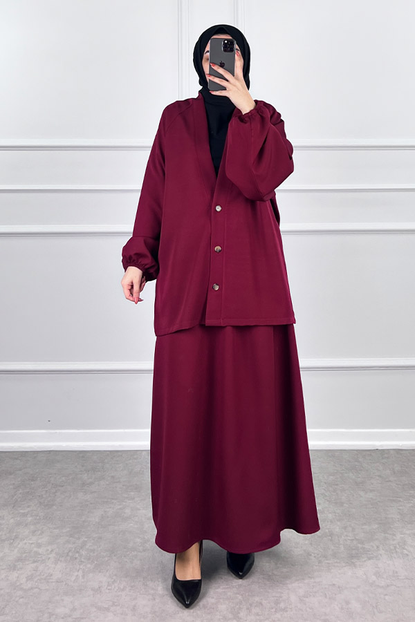 Hırkalı Etekli Takım - Bordo