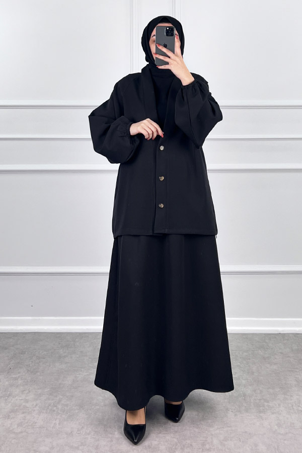 Hırkalı Etekli Takım - Siyah