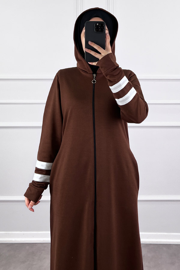 İki İp Kumaş Spor Ferace - Kahverengi