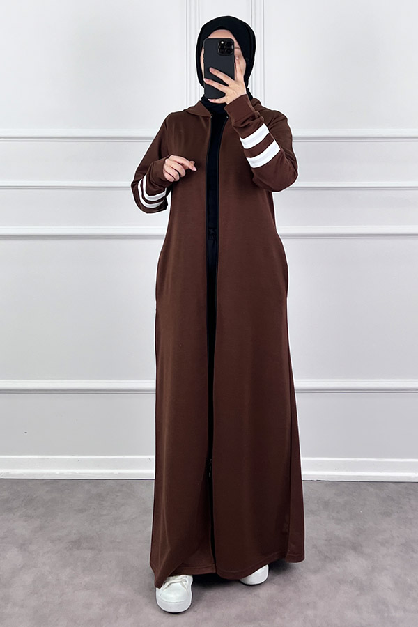 İki İp Kumaş Spor Ferace - Kahverengi