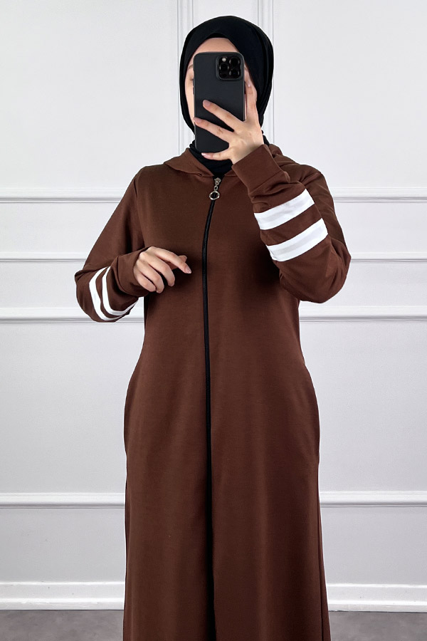 İki İp Kumaş Spor Ferace - Kahverengi