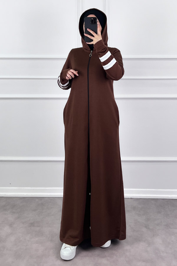 İki İp Kumaş Spor Ferace - Kahverengi