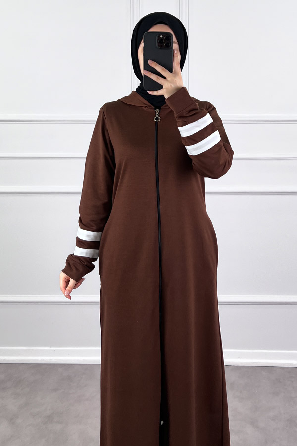 İki İp Kumaş Spor Ferace - Kahverengi